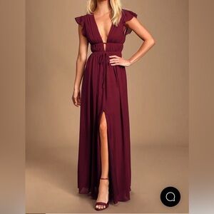 Lulus I’m All Yours Burgundy Ruffled Maxi Dress